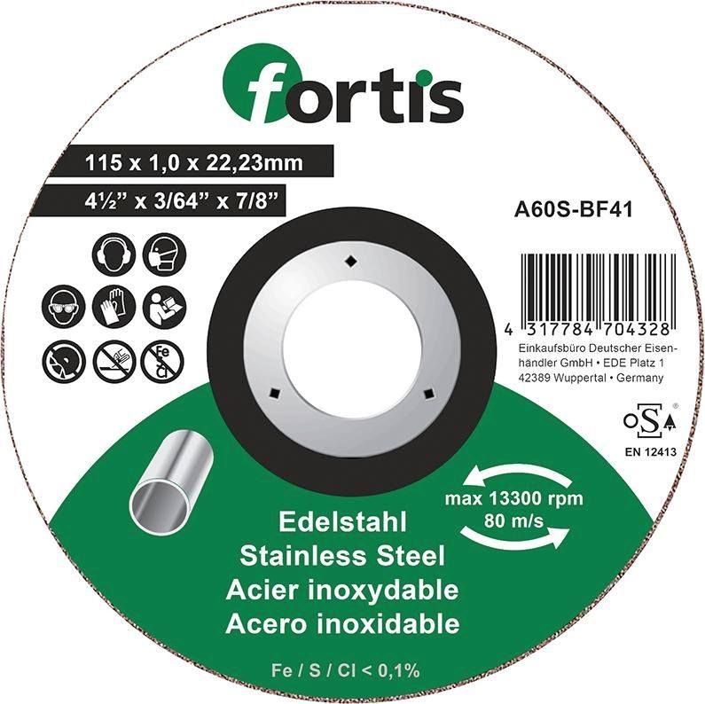 Trennscheibe Edelstahl 115 x 1,0 mm gerade FORTIS