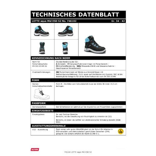 ELTEN Damen-LOTTE aqua Sicherheitsstiefel Mid S2 ESD, Schwarz, Gr. 35