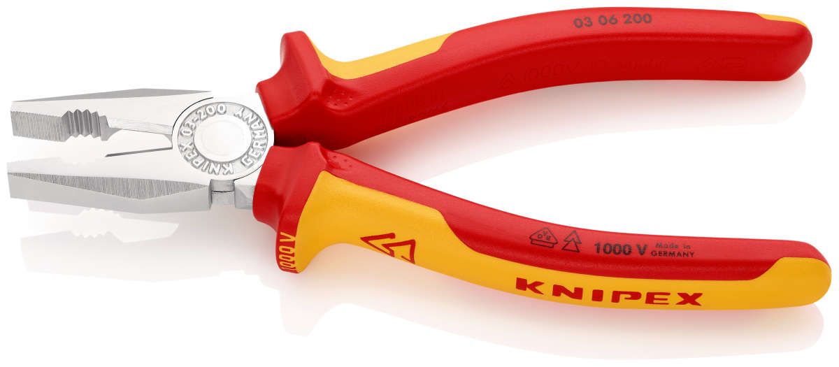 KNIPEX 03 06 200 Kombizange isoliert mit Mehrkomponenten-Hüllen, VDE-geprüft verchromt 200 mm