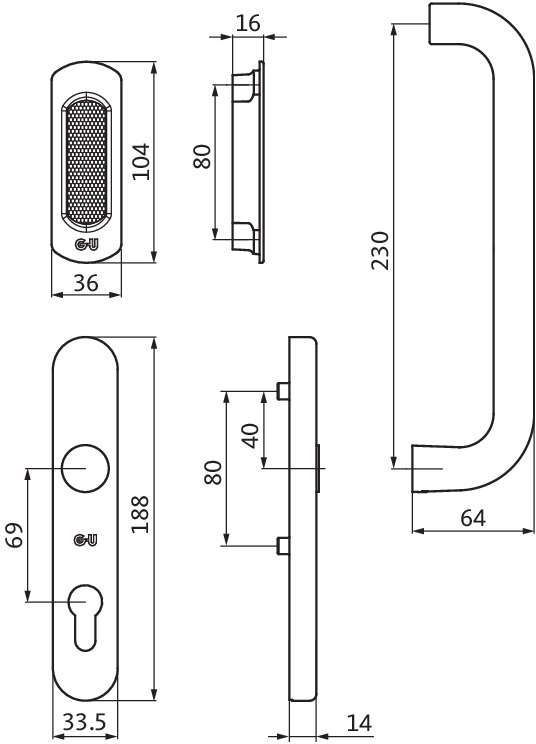 Drehgriff Rondo innen 180° m.PZ m.Musch.