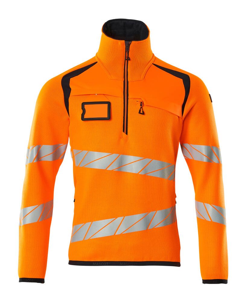 Strickpullover mit kurzem Reißverschluss Hi-vis Orange/Schwarzblau, 2XL