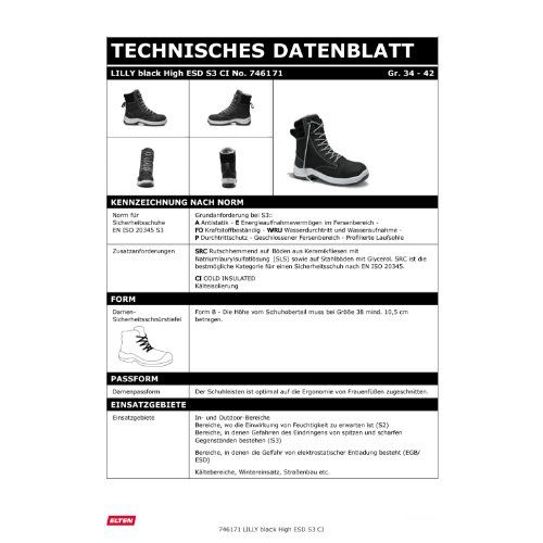 ELTEN Damen-LILLY Sicherheitsstiefel High S3 ESD, Schwarz, Gr. 39