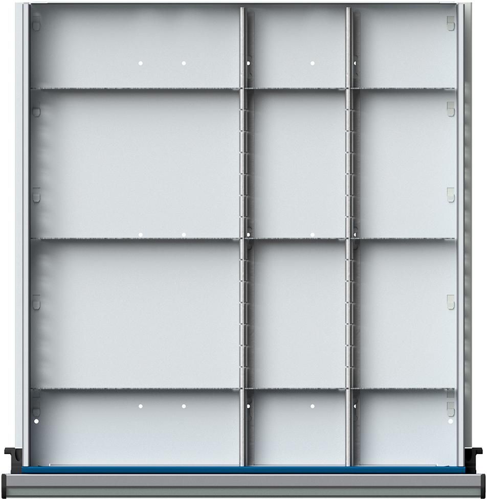 Schubladeneinteilungssatzfür FH 90-150mm 1/2 bis 1/4 Teilung f.Schublade B500xT540 mm