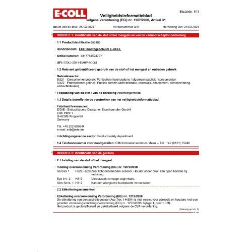 PU-Montageschaum ECO 500ml kennzeichnungsfrei E-COLL