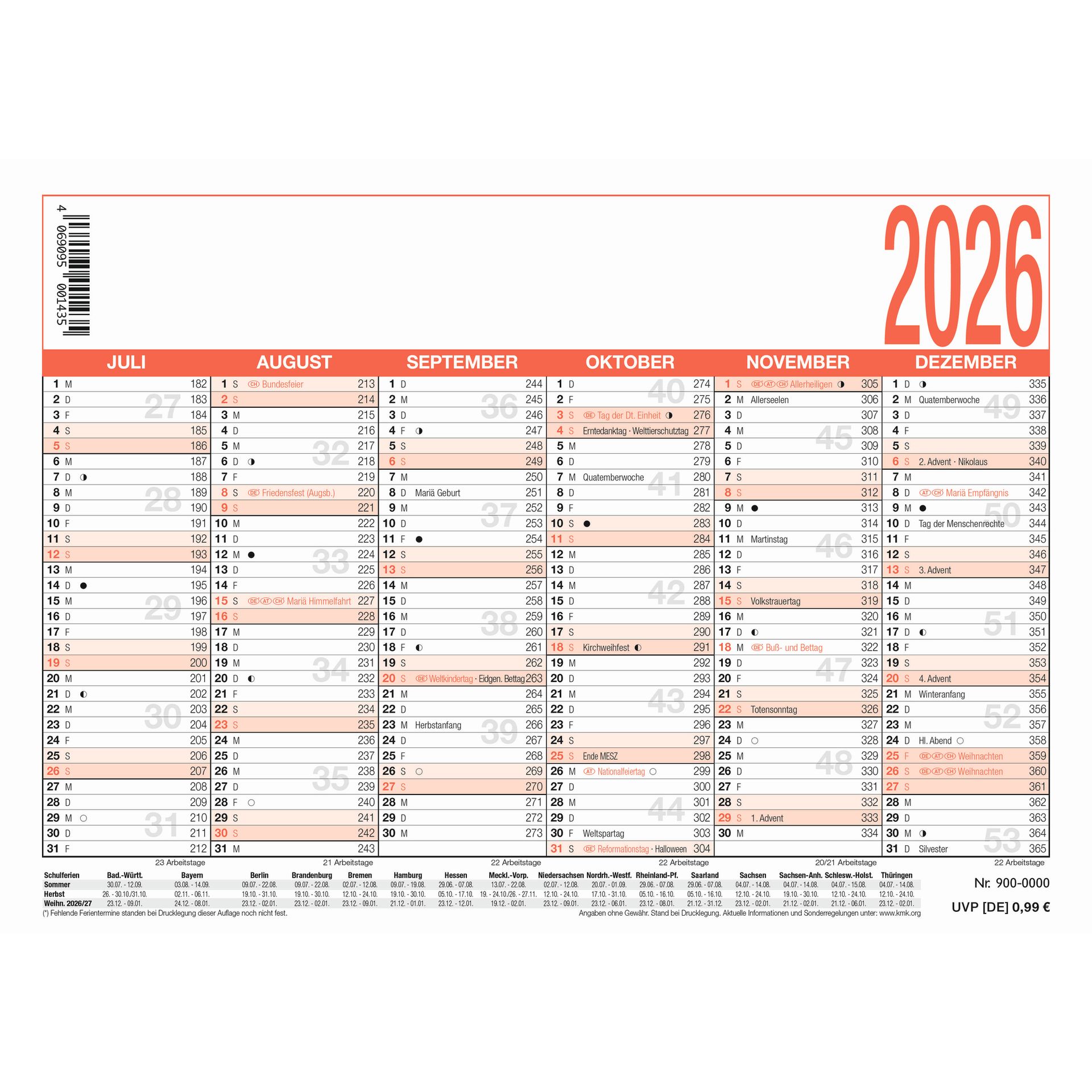 Arbeitstagekalender A6