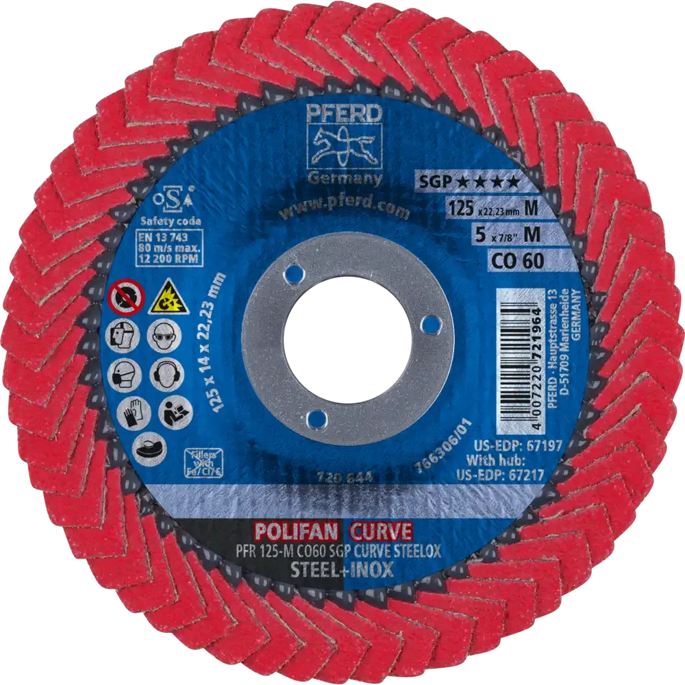 PFERD POLIFAN CURVE Fächerscheibe PFR 125x22,23mm Breite M CO60