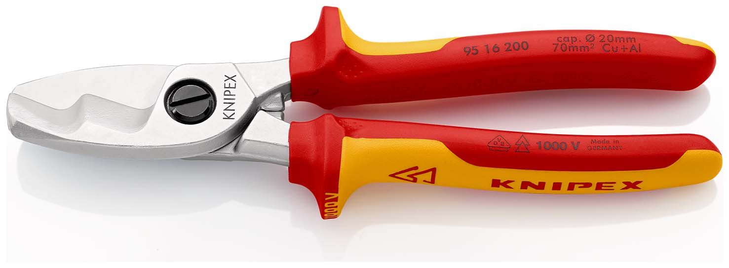 KNIPEX Kabelschere mit Doppelschneide isoliert mit Mehrkomponenten-Hüllen,