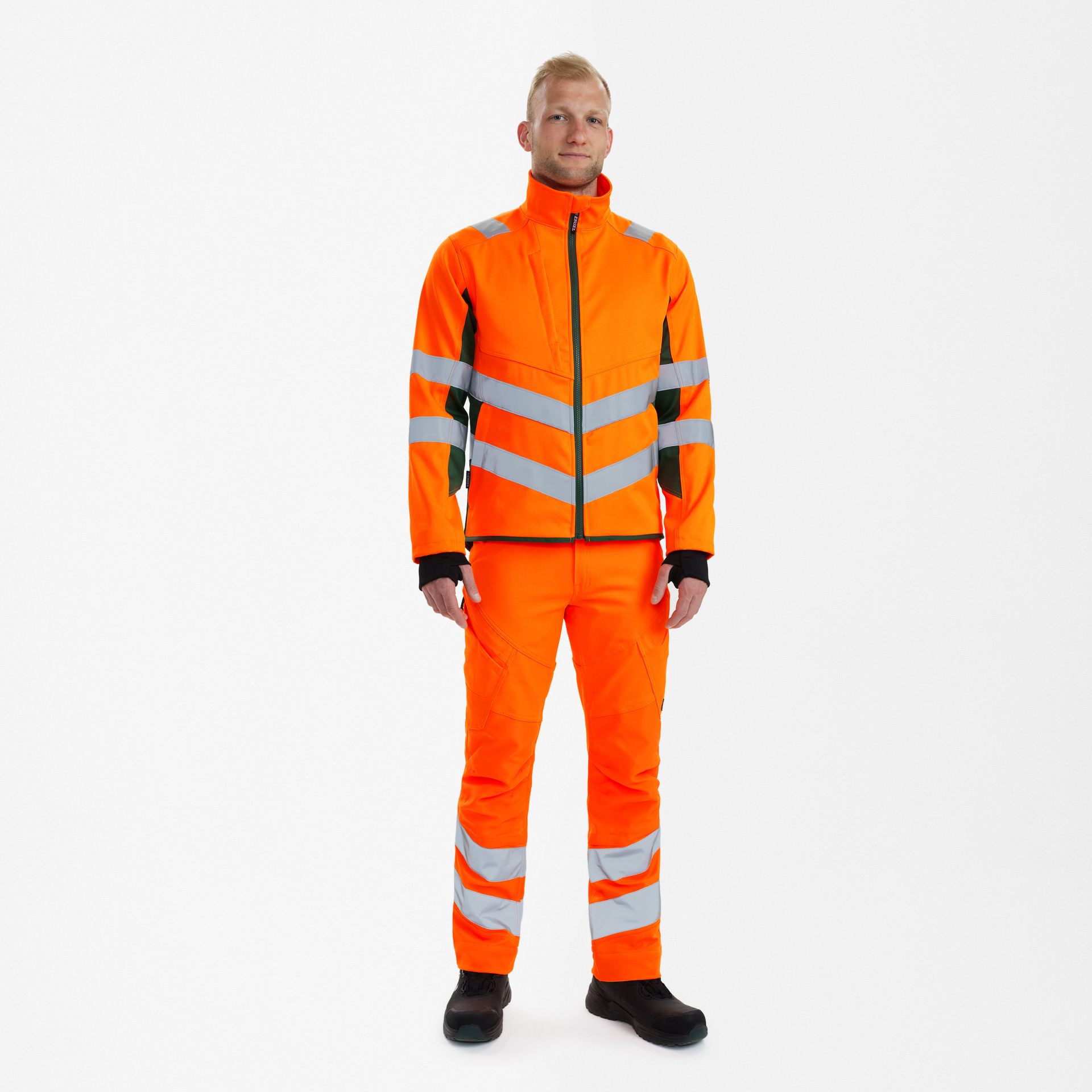 Safety Arbeitsjacke mit 2-Wege-Stretch Orange/Grün, Gr. L
