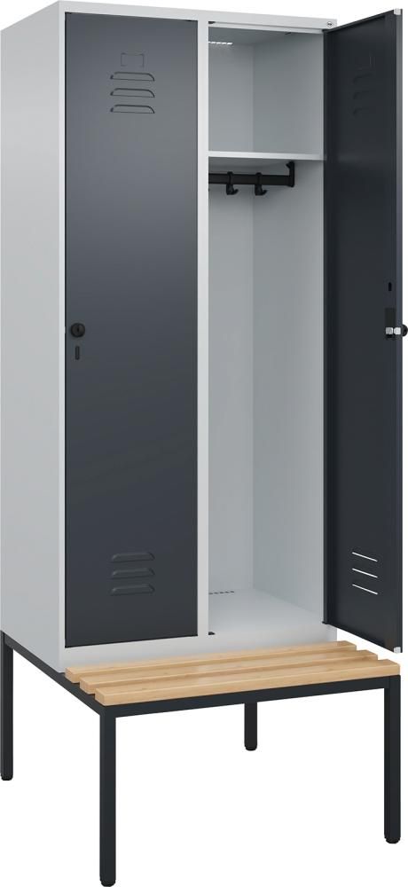 Garderobenschrank CLASSICB800xT500xH2120 mm RAL 7035/7016, 2 Abteile mit untergeb. Sitzbank