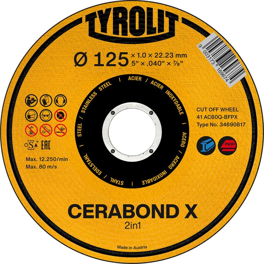 Trennscheibe CERABOND X 125 x 1 mm, gerade Stahl+INOX Tyrolit