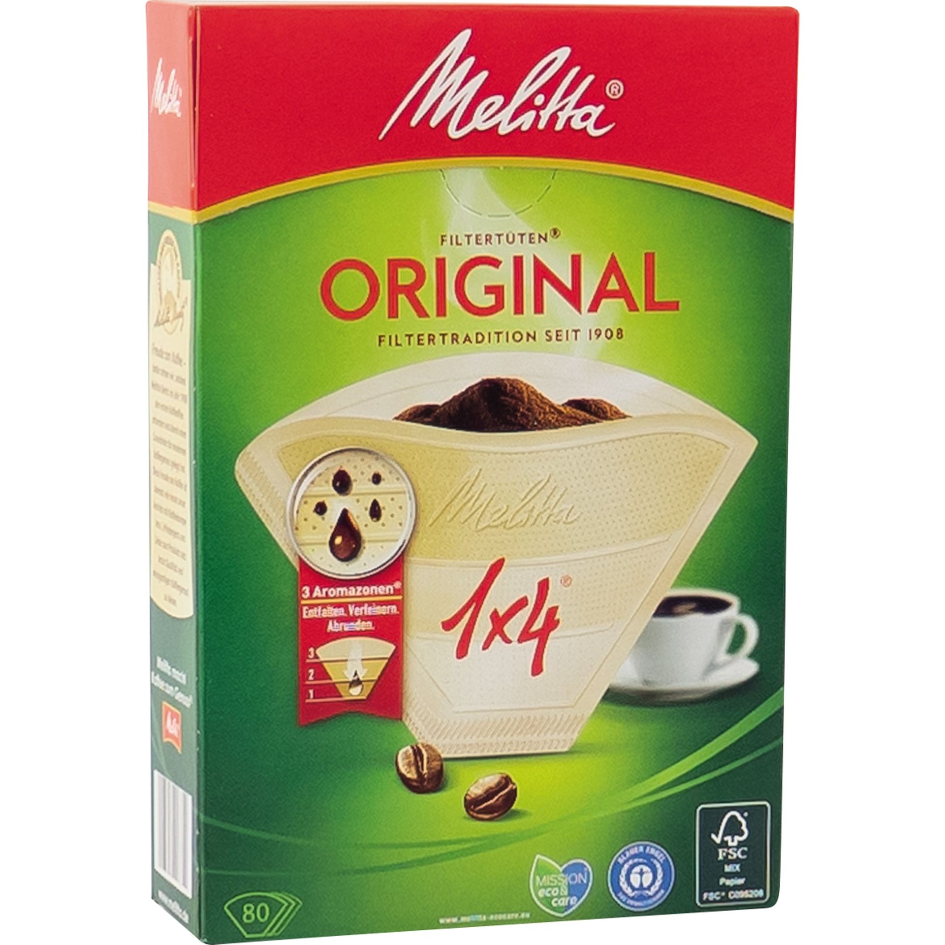 Kaffeefiltertüte Typ 1x4 naturbraun 80 St./Pack.