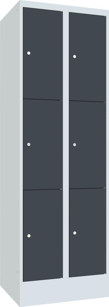 PAVOY Schließfachschrank m. Sockel 3 Fächer 2 Reih. Abt.br. 300mm 7035/7016 B600xT500xH1850