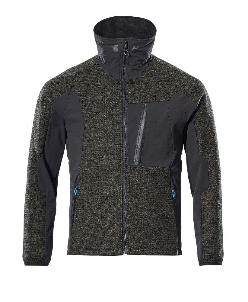 Strickjacke mit Reißverschluss Moosgrün/Schwarz, M