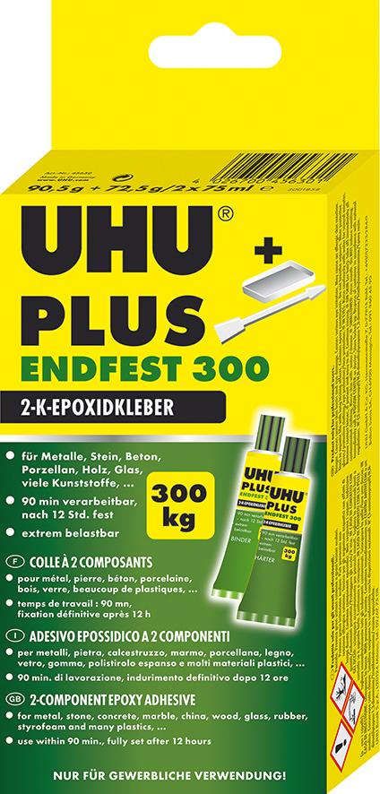 2-KomponentenepoxidkleberPLUS ENDFEST 300 Karton mit Tuben Binder 82g und Härter 81g UHU