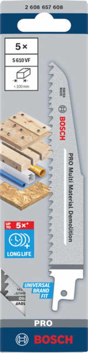 PRO Multi Material Demolition S610VF Säbelsägeblatt, 1,6 x 22 x 150 mm, 5-tlg.