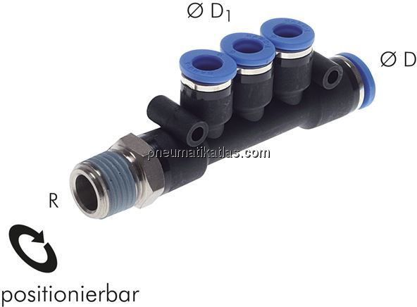 Steckanschluss-Mehrfachvert. R 1/8"-6mm-4mm, IQS-Standard