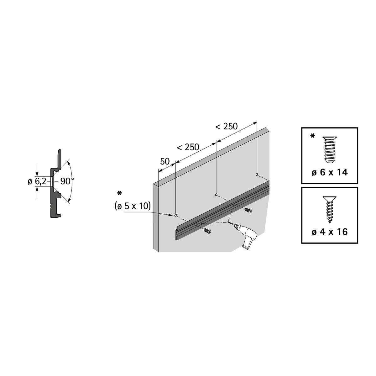 Universalprofil Org@Wall zum Anschrauben, 1800 mm