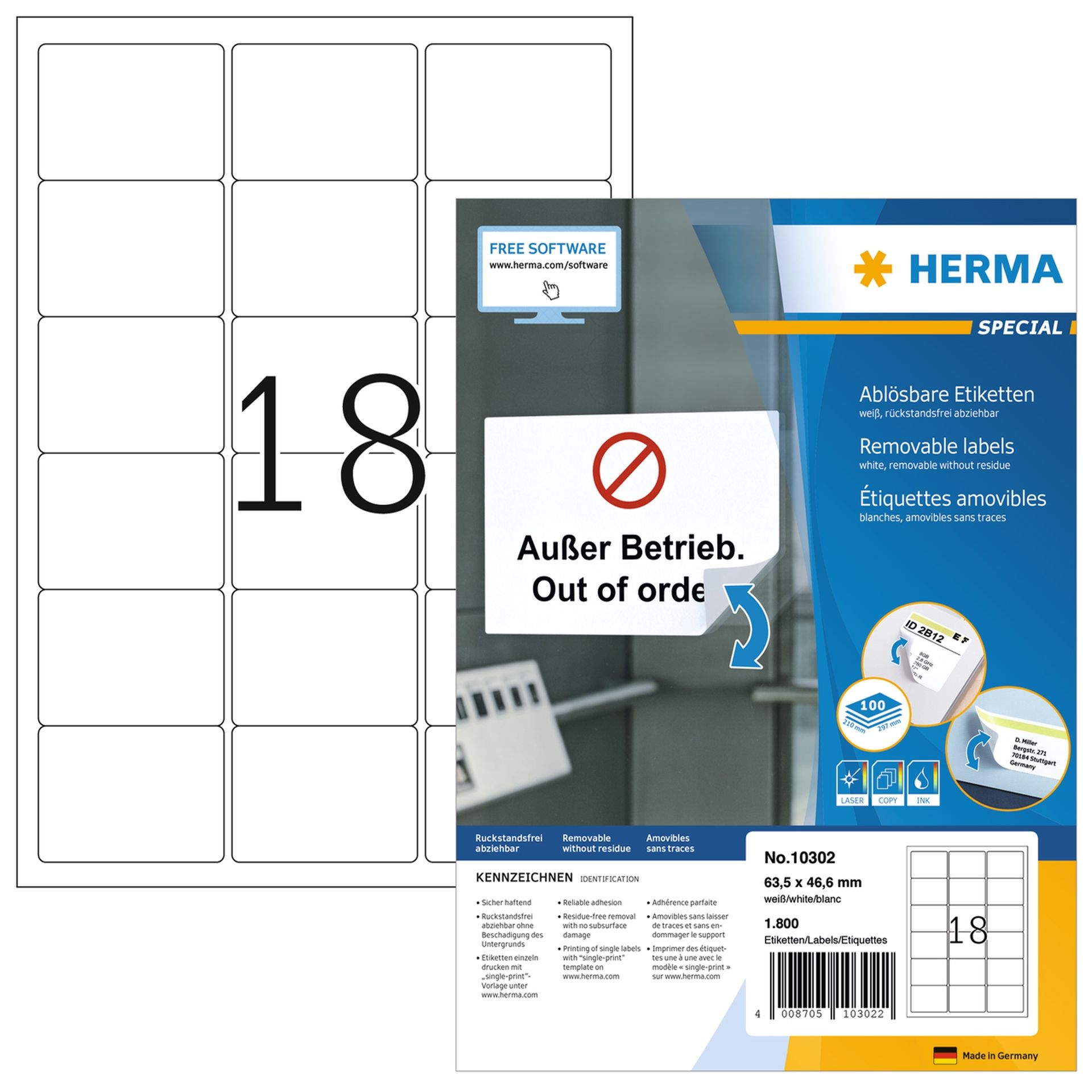 Haftetikett 63,5x46,6 mm weiß 1.800 St./Pack.