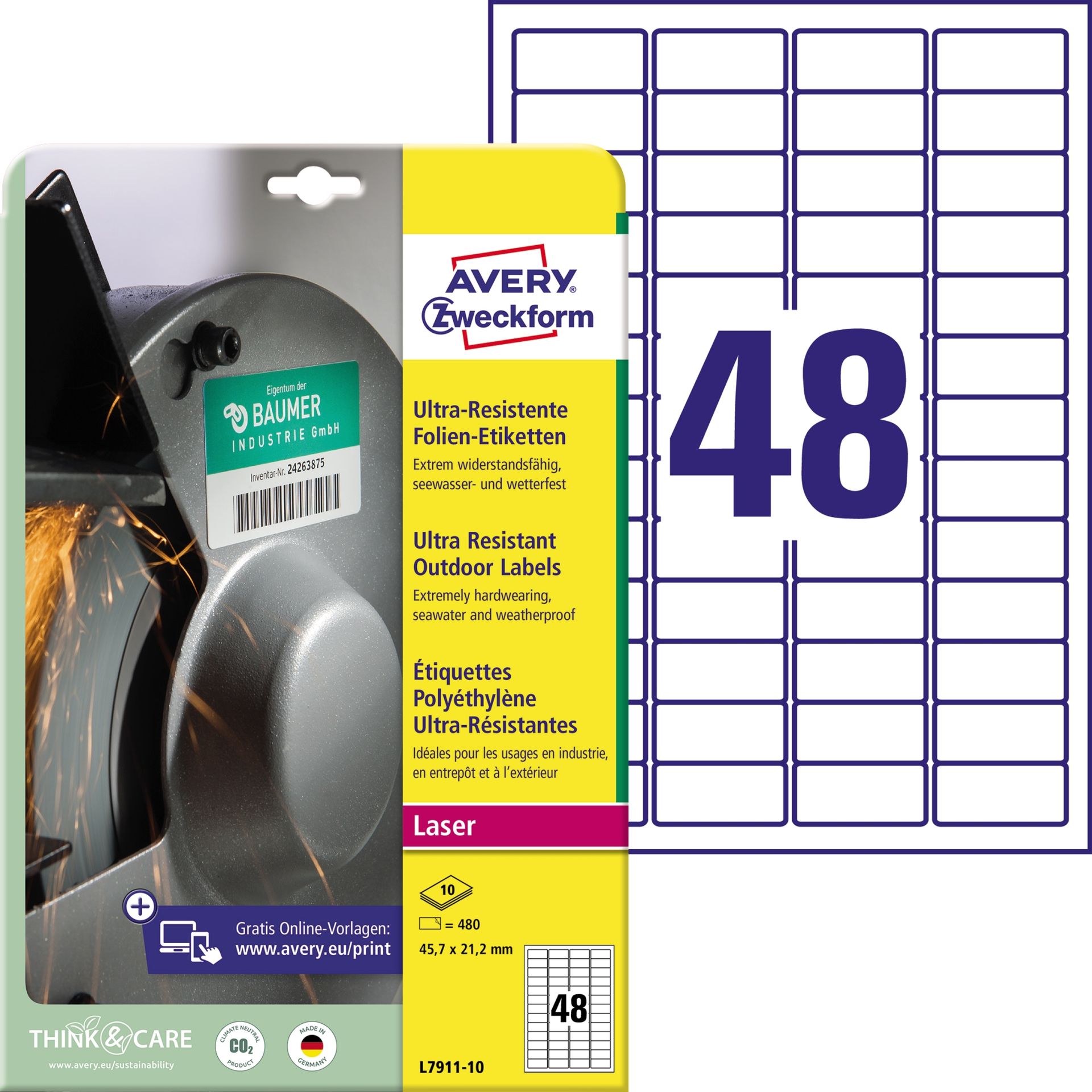 Folienetikett 45,7x21,2mm 480 St./Pack.