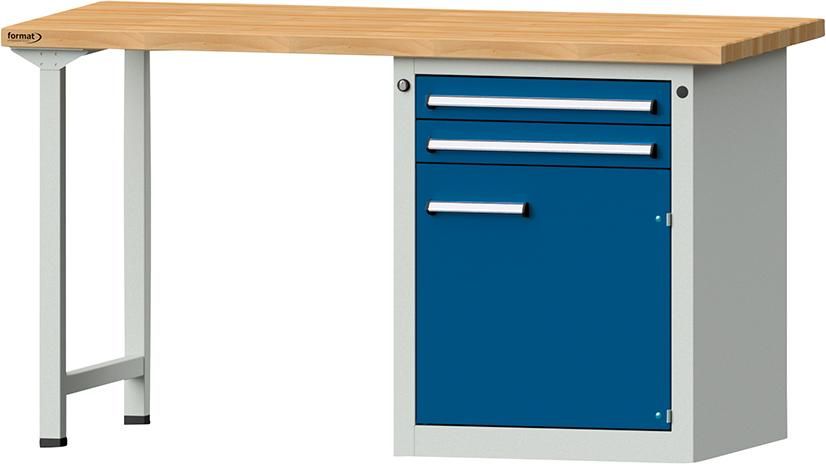 Format Kombi-Werkbank B1500xT700xH840mm RAL 7035/5010 BMP: 40 mm 2 Schubladen, 1 Tür