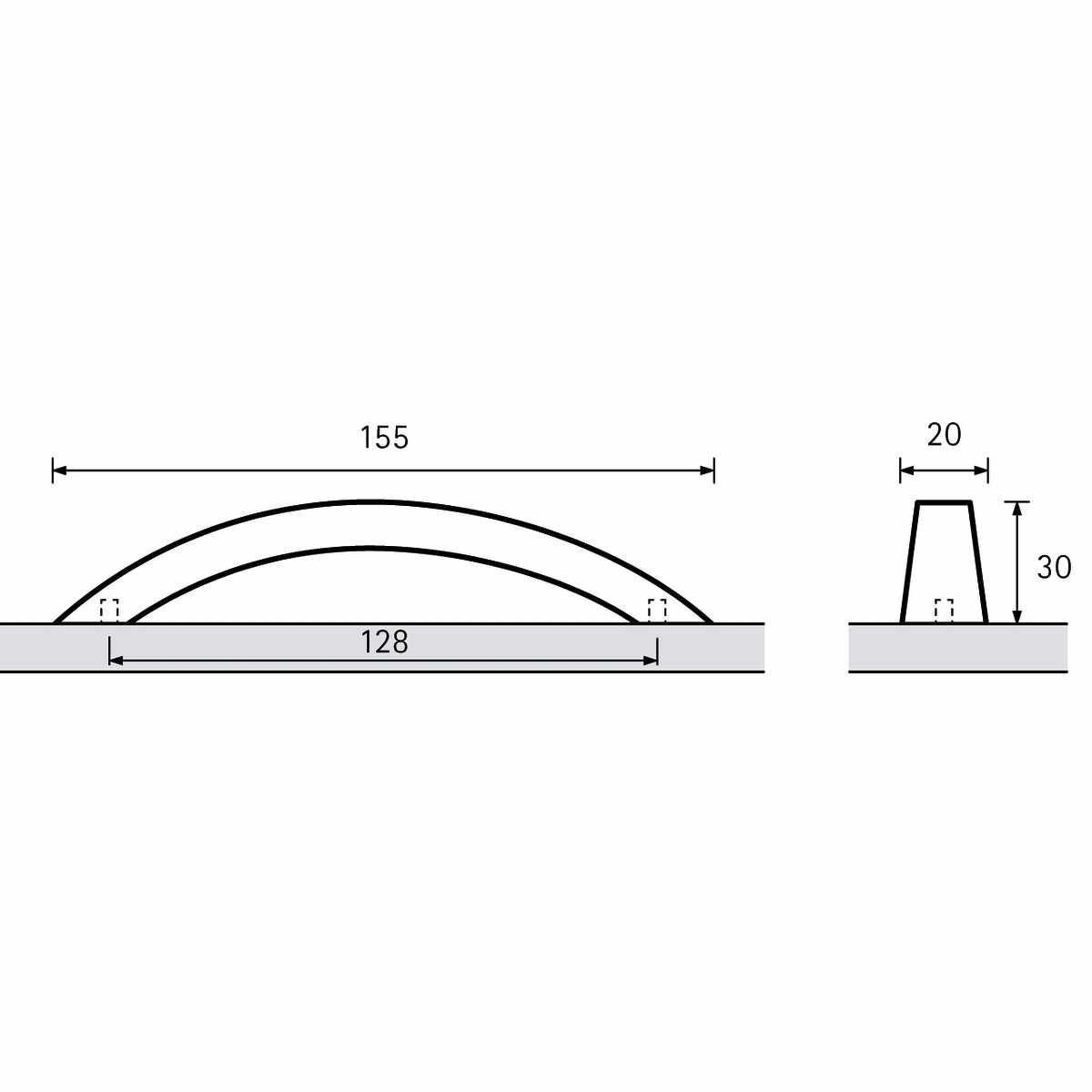 Griff Egara, Bohrabstand 128, L 155 mm, B 20 mm, H