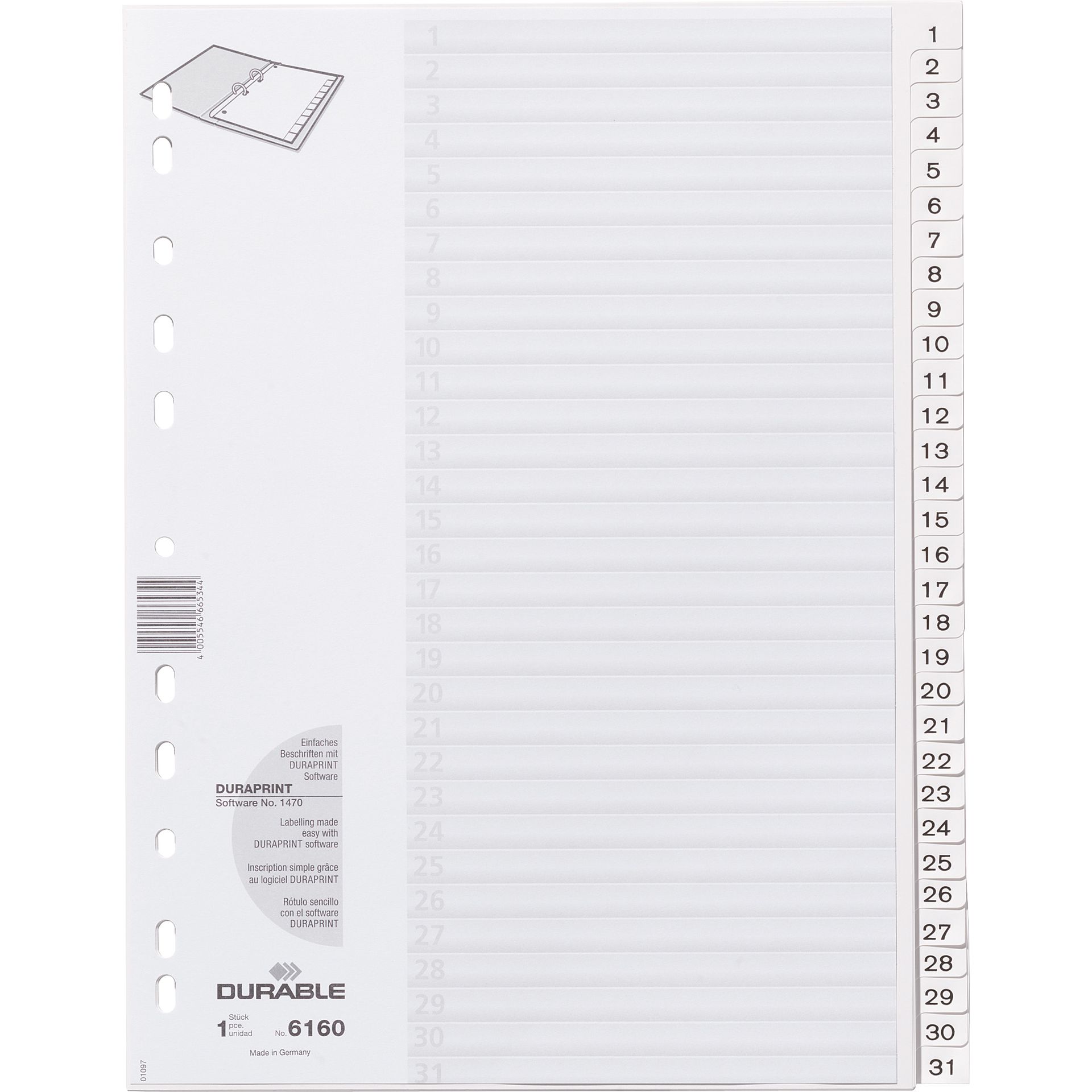 Ordnerregister DIN A4 1-31 geprägte Taben ws