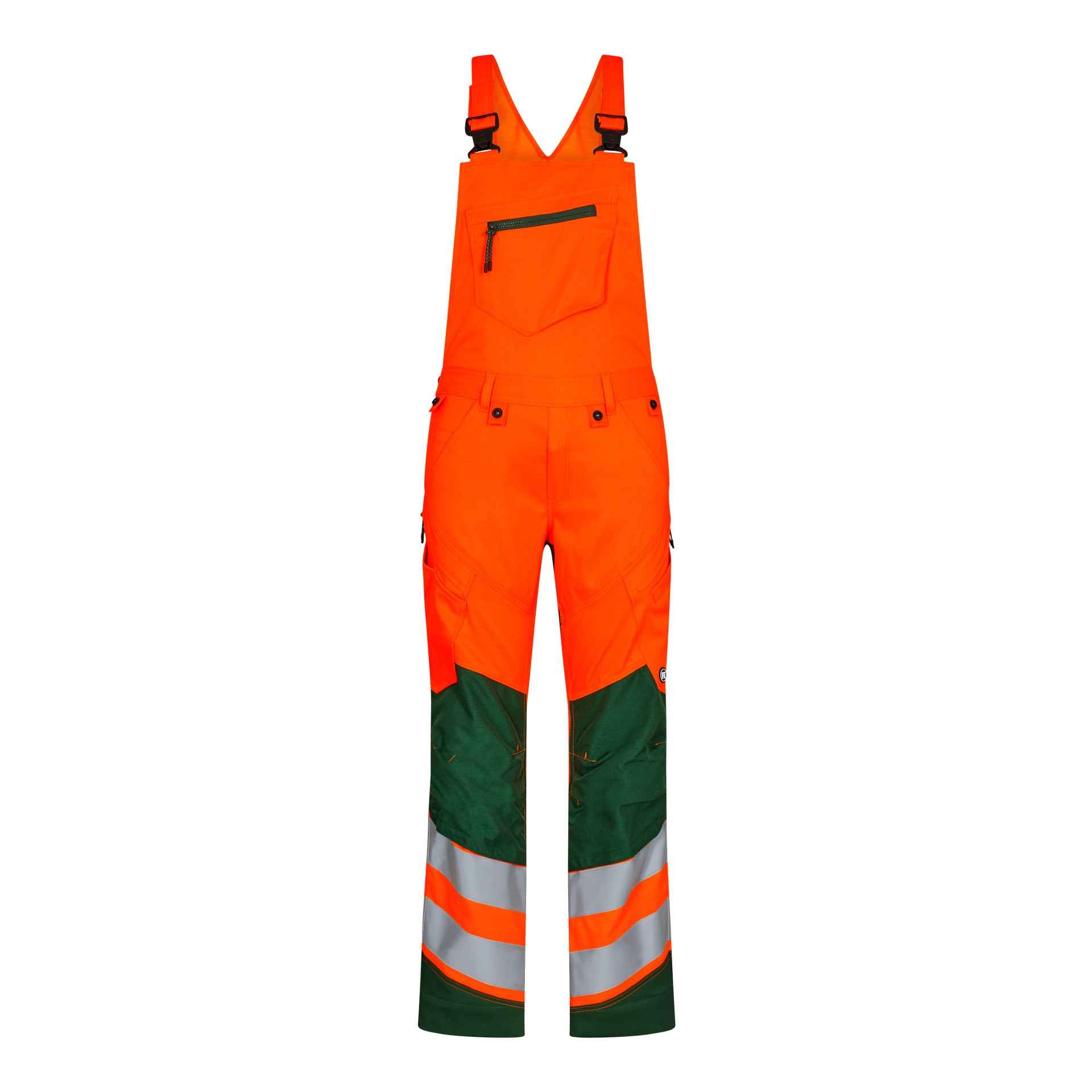 Safety Latzhose mit 2-Wege-Stretch Orange/Grün, Gr. 42