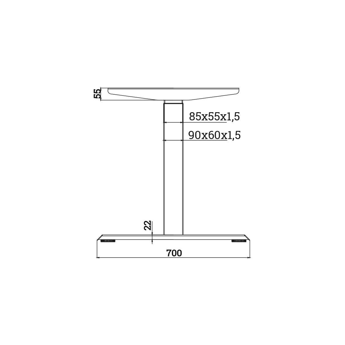 TOPFORM Tischgestell 2D - elektrisch verstellbar - 700-1200 mm, RAL 9017, Verkehrsschwarz