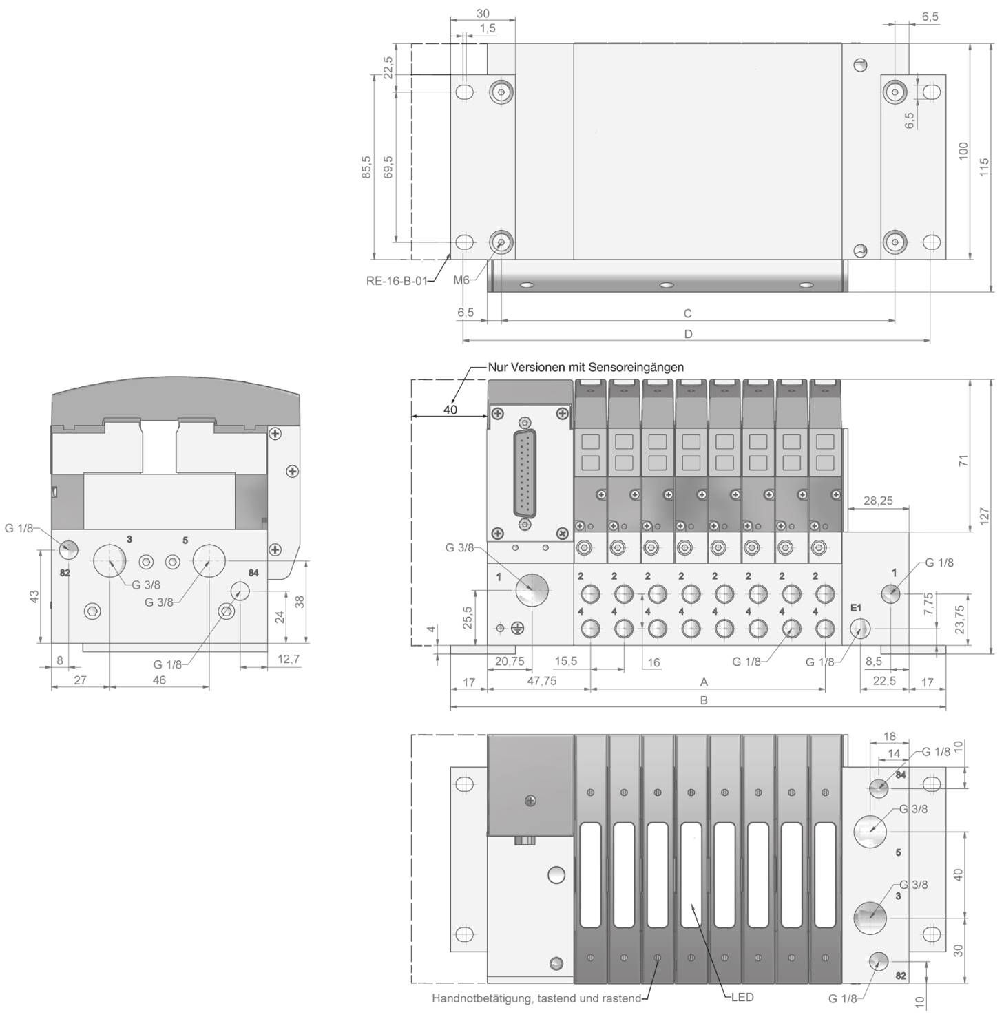 Ventilterminal o. Ventile, 4-fach, Multipolanschluss (25-pol.)