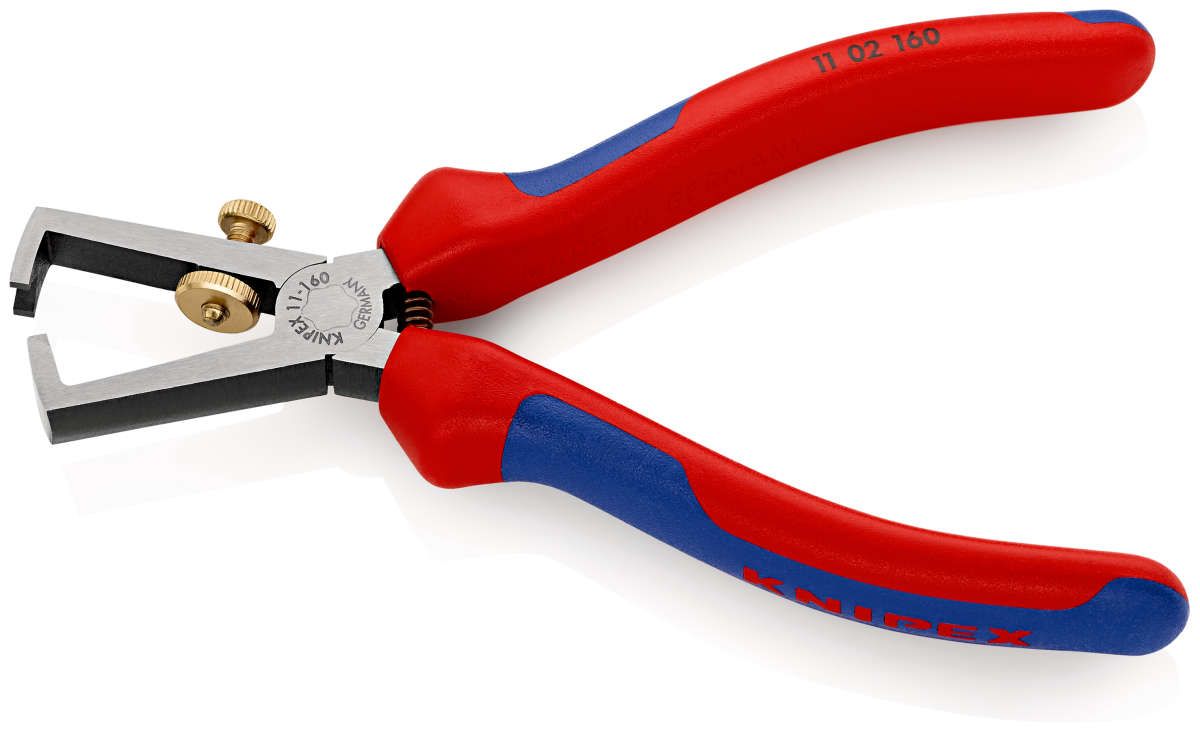 KNIPEX 11 02 160 Abisolierzange mit Öffnungsfeder, universal mit Mehrkomponenten-Hüllen schwarz atramentiert 160 mm