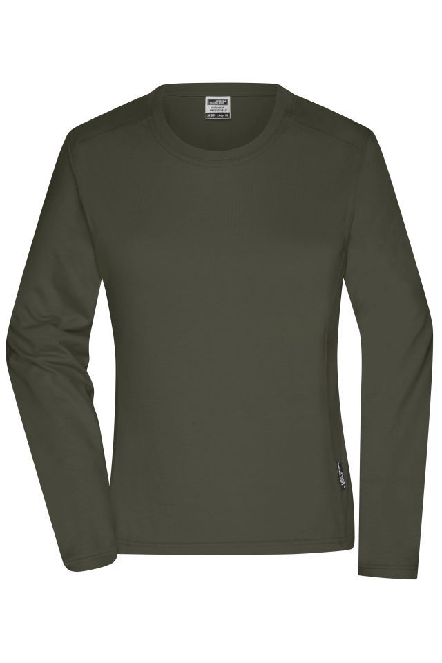 Ladies' Workwear-Longsleeve-T Strapazierfähiges und pflegeleichtes Langarm Shirt braun/grün/oliv, Gr. XL