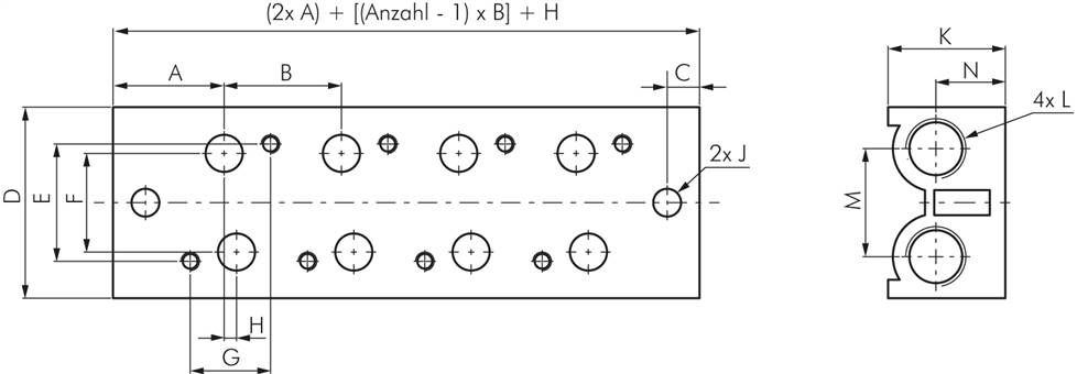 Mehrfachanschlussplatte (2-fach) für 3/2-Wege Ventile