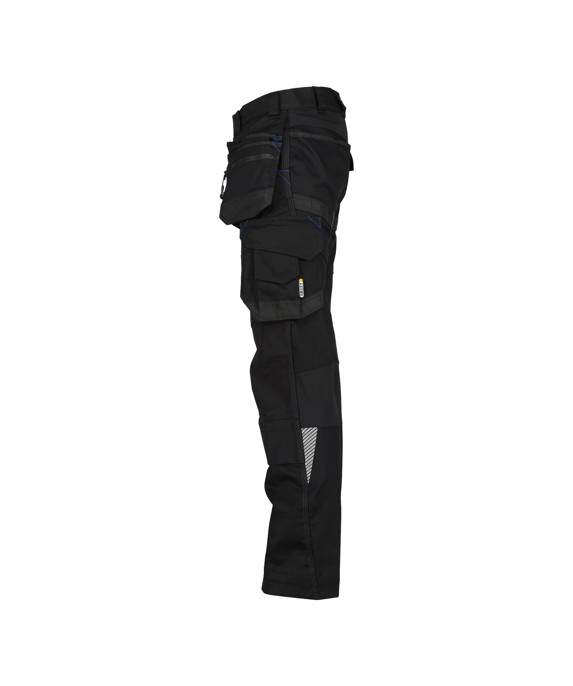 DASSY® FLUX - Stretch-Arbeitshose mit Holstertaschen und Kniepolstertaschen - schwarz, Gr. 50 - kurze Beinlänge