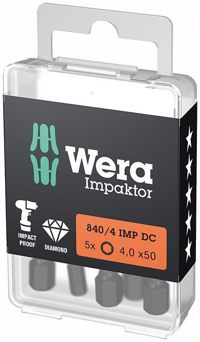 Bit Impaktor 1/4" DIN 3126 E6,3 Innensechskant 4x50mm 5er Pack Wera