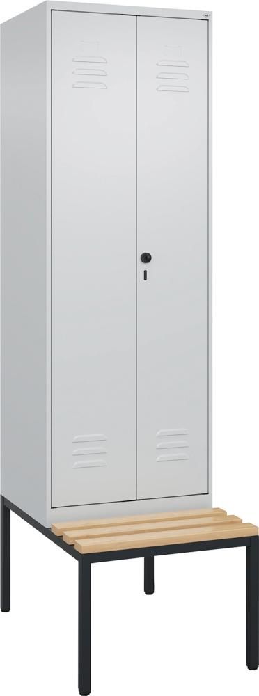 S/W-Gard.-Schrank CLASSICB600xT500xH2120 mm RAL 7035/7035, 2 Abteile mit untergeb. Sitzbank