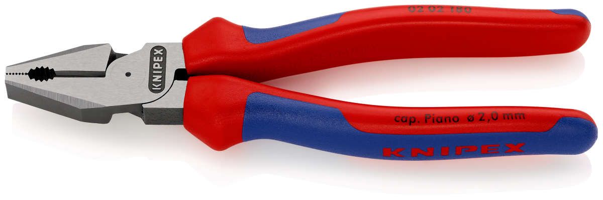 KNIPEX 02 02 180 Kraft-Kombizange mit Mehrkomponenten-Hüllen schwarz atramentiert 180 mm