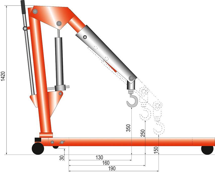 Werkstattkran WK ECO PRO Tragkraft 350-500 kg gespreizt
