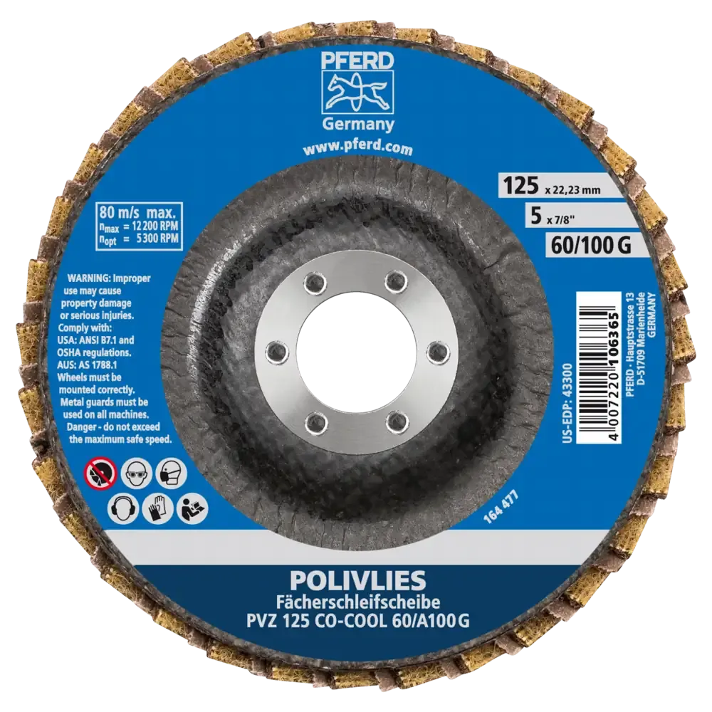 PFERD POLIVLIES-Fächerscheibe PVZ Keramik Ø 125mm Bohrung 22,23mm