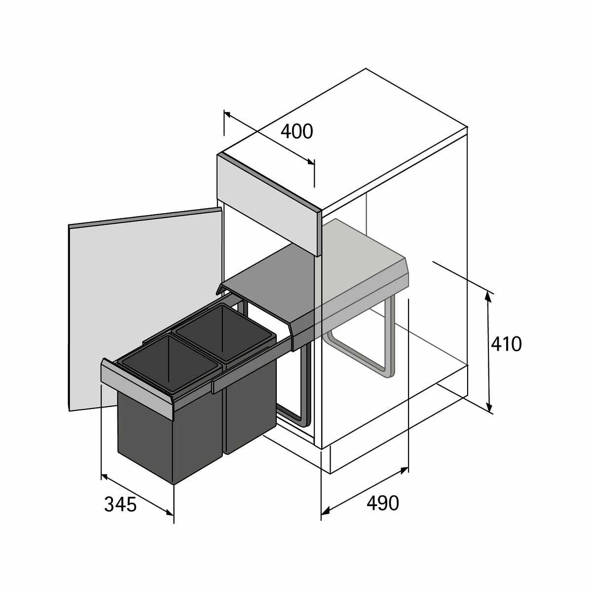 Bin.it Duo II - 400 Einbauabfallsammler, 338 x 485