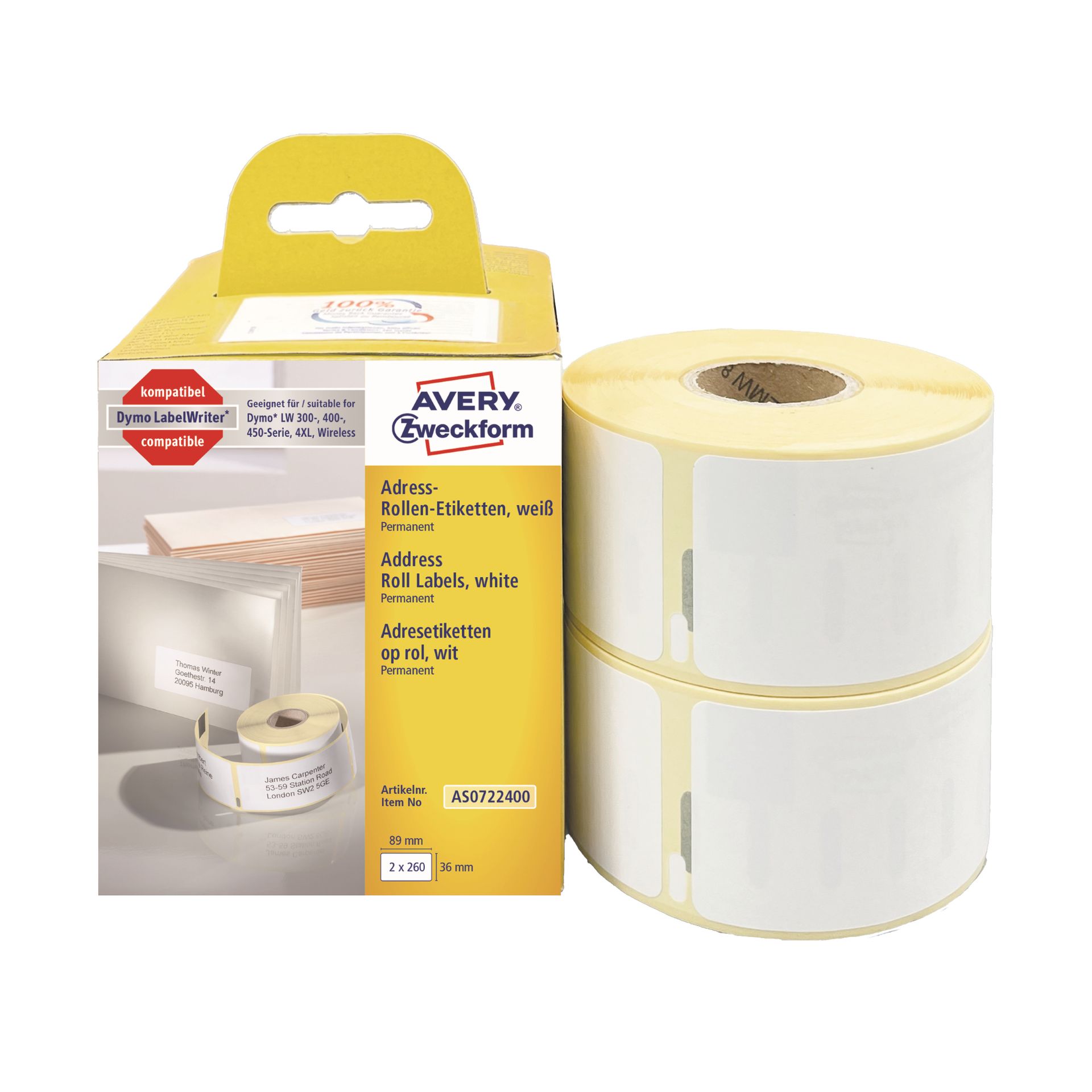 Etikett 89x36mm 260 St./Rl. 2 Rl./Pack.
