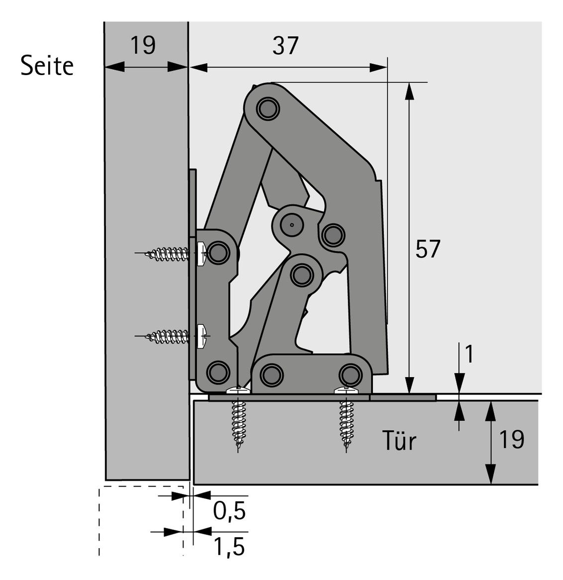 HETTICH Aufschraubscharnier mit Feder 90°