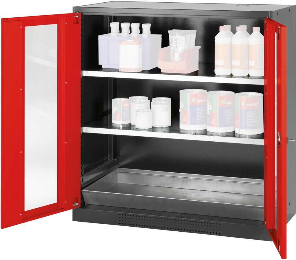 Chemikalienschrank rot 1105 x 1055 x 520 Glas