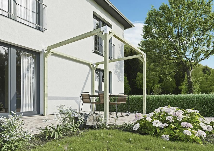 QUATTRO-Pergola 3 P. 9x9cm, DIY-Bausatz & Metall-Steckverbinder 2,4x3x2,4m o.Schrauben