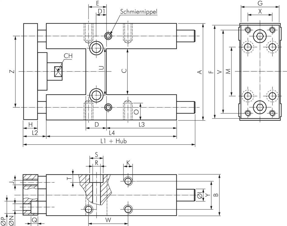 Führungseinheit für ISO6432-Ø 12 & 16mm, Hub 50mm