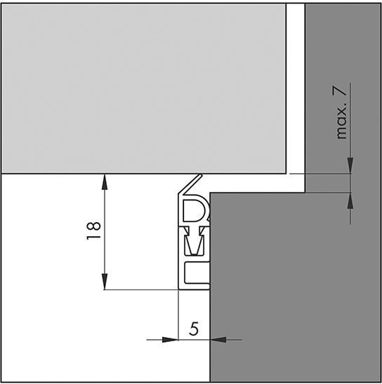 PTS-AR Abdichtungsschiene210 cm, weiß, Kunststoff Profil m.Weich-PVC-Lippe ELLEN