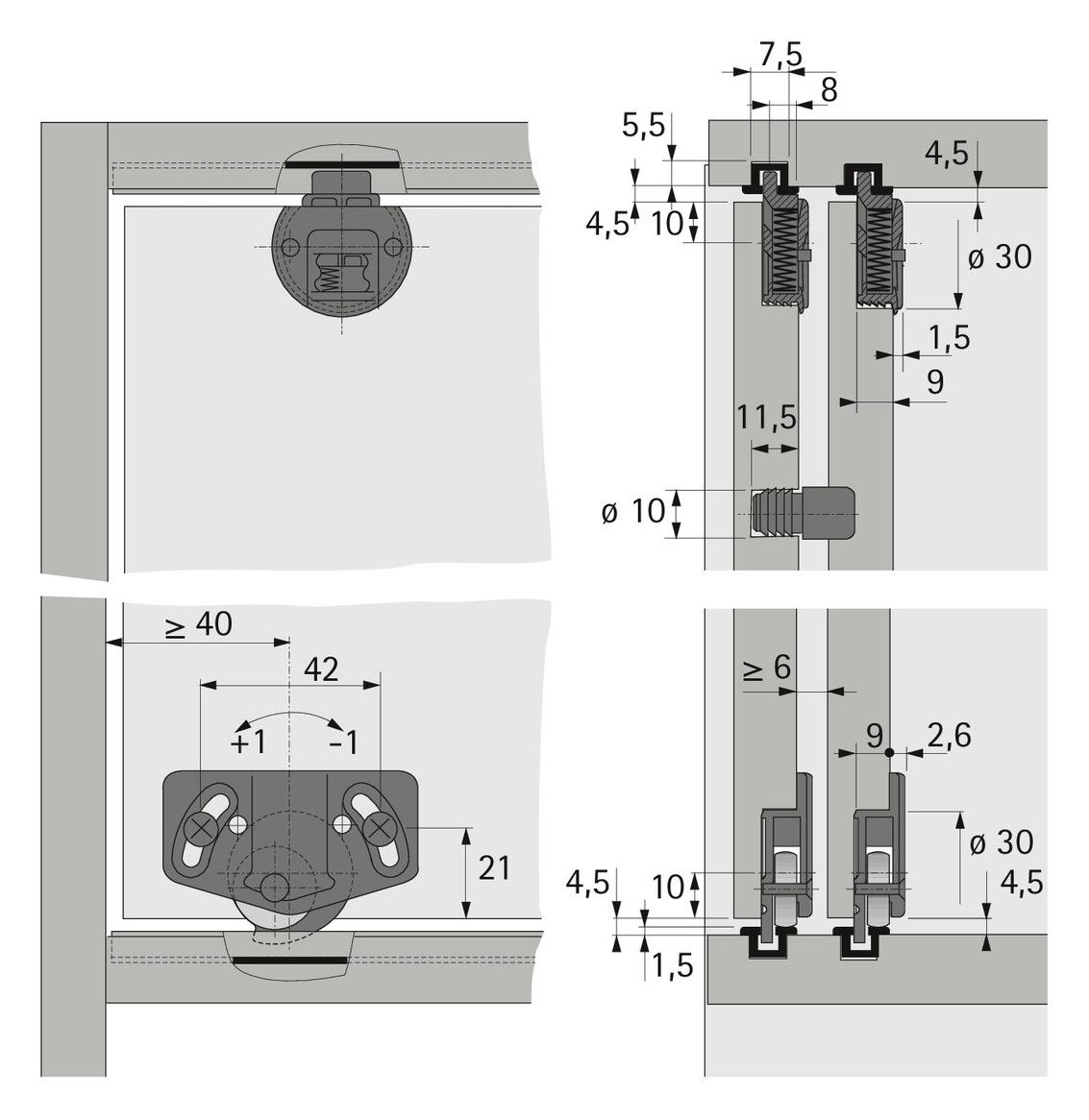 HETTICH SlideLine 55 Türanschlag / Abstandhalter