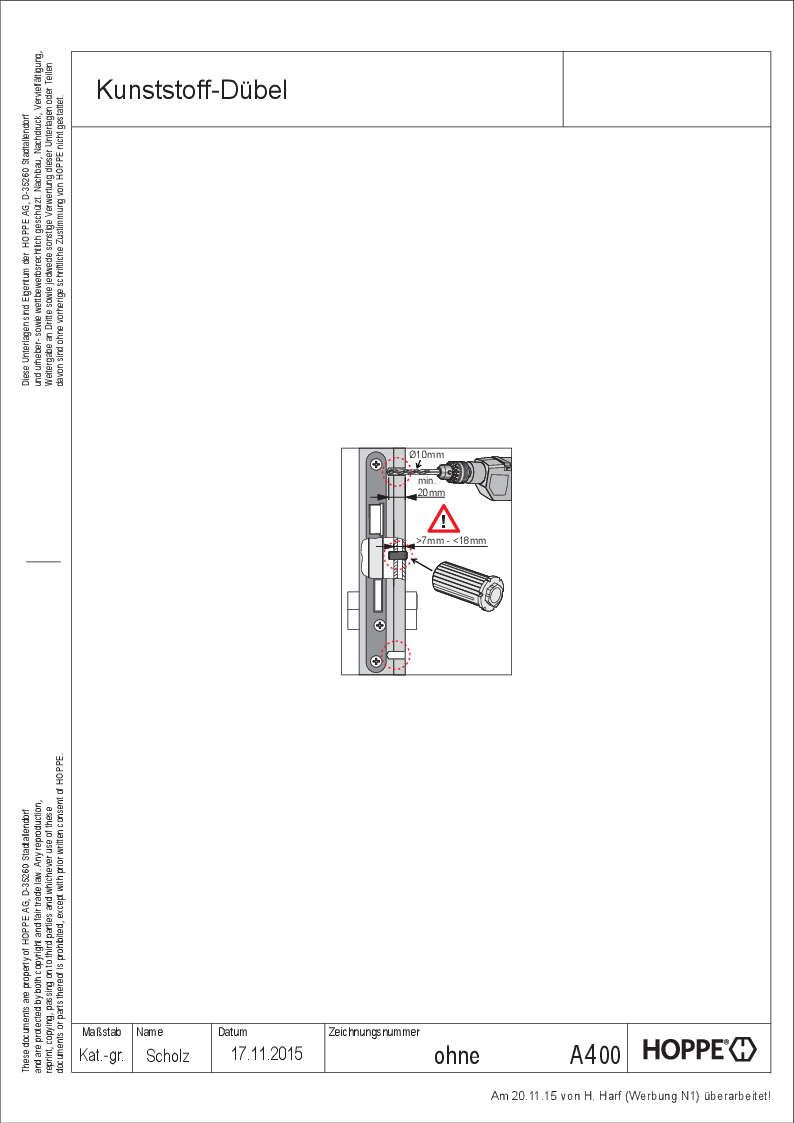 Hoppe/Kunststoffdübel 20 x10 mm natur