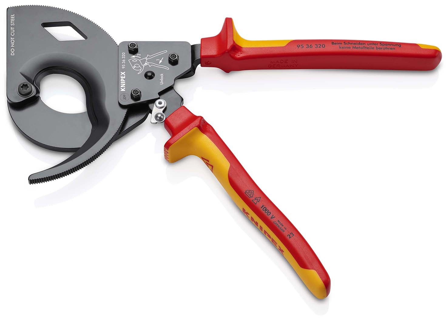 KNIPEX Kabelschneider (Ratschenprinzip, Dreigang) isoliert mit Mehrkomponenten-Hüllen,