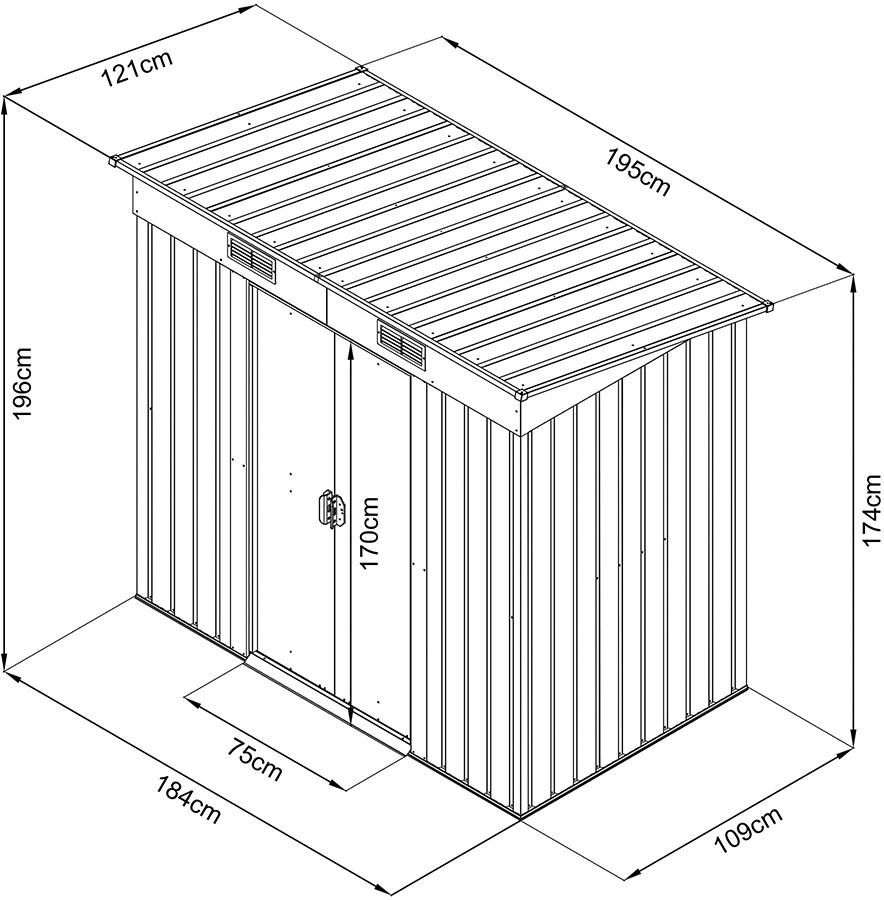Gerätehausmit Pultdach195x 121 x 174/196 cm ffungsartikel