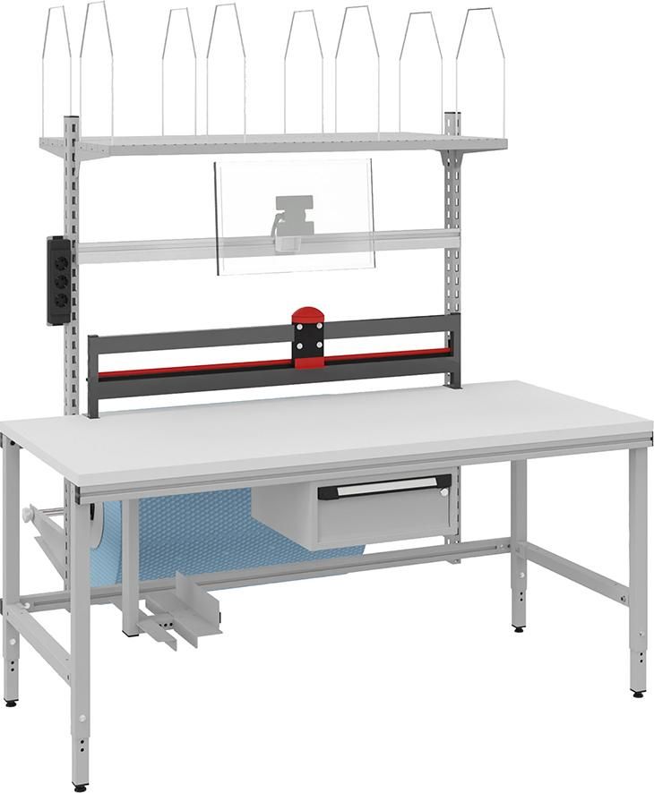 Verpackungstisch OK-V6 B1685xT800xH718-1018mm manuell verstellbar Tischplatte Melamin